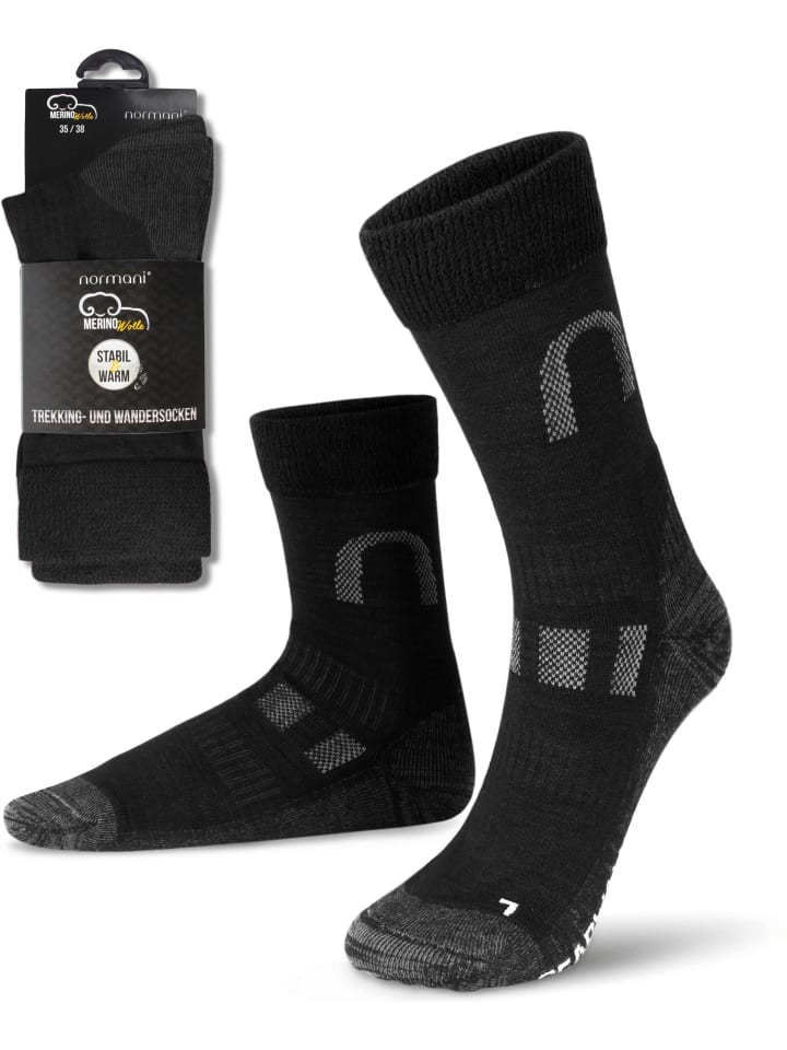 normani 2 Paar Merinowollsocken Wander- und Trekkingsocken Melton in Schwarz günstig kaufen