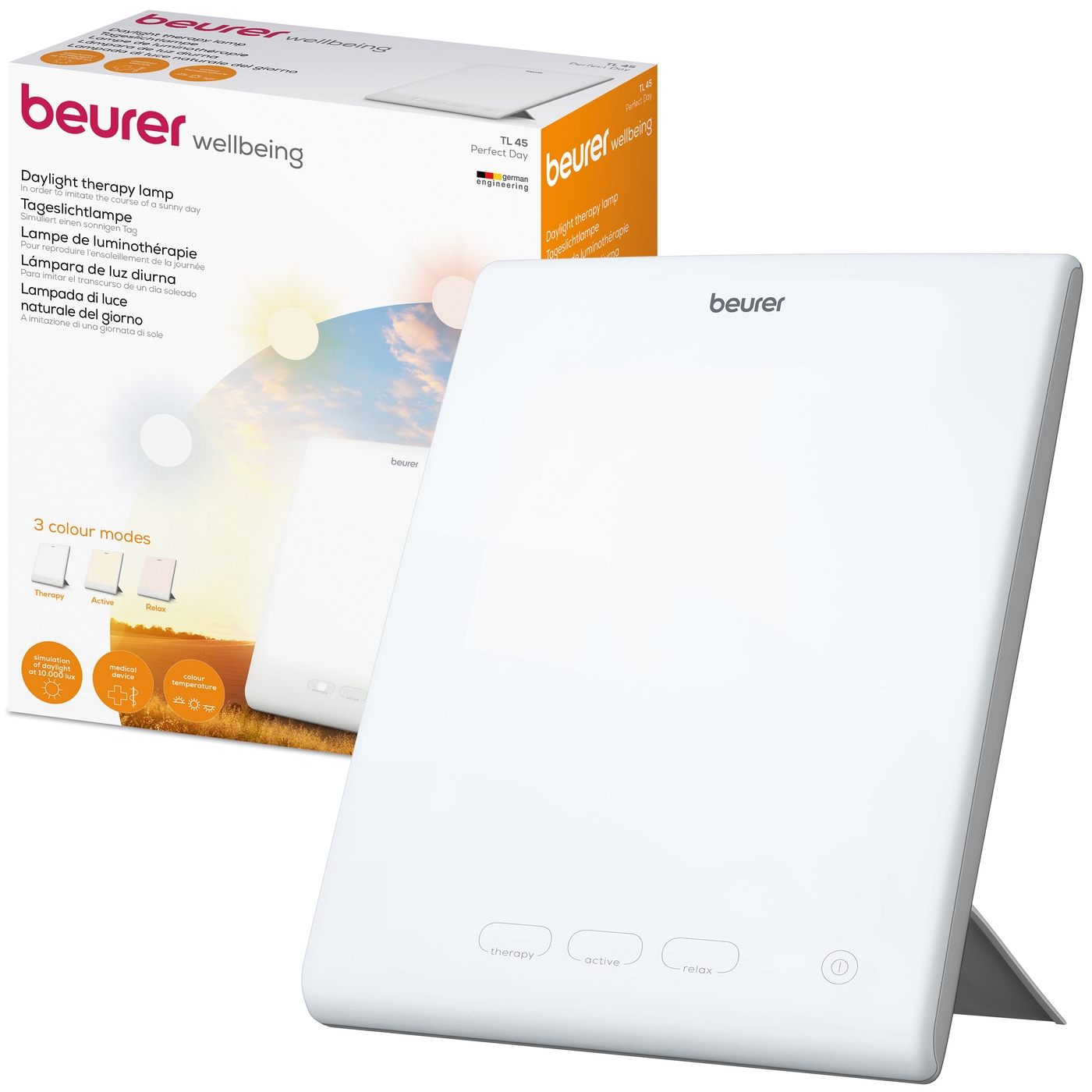 Beurer Perfect Day Tageslichtlampe TL 45-Tageslichtlampe mit Touchbedienung & 3 Tag-Nacht-Rhythmus Farbtemperaturen