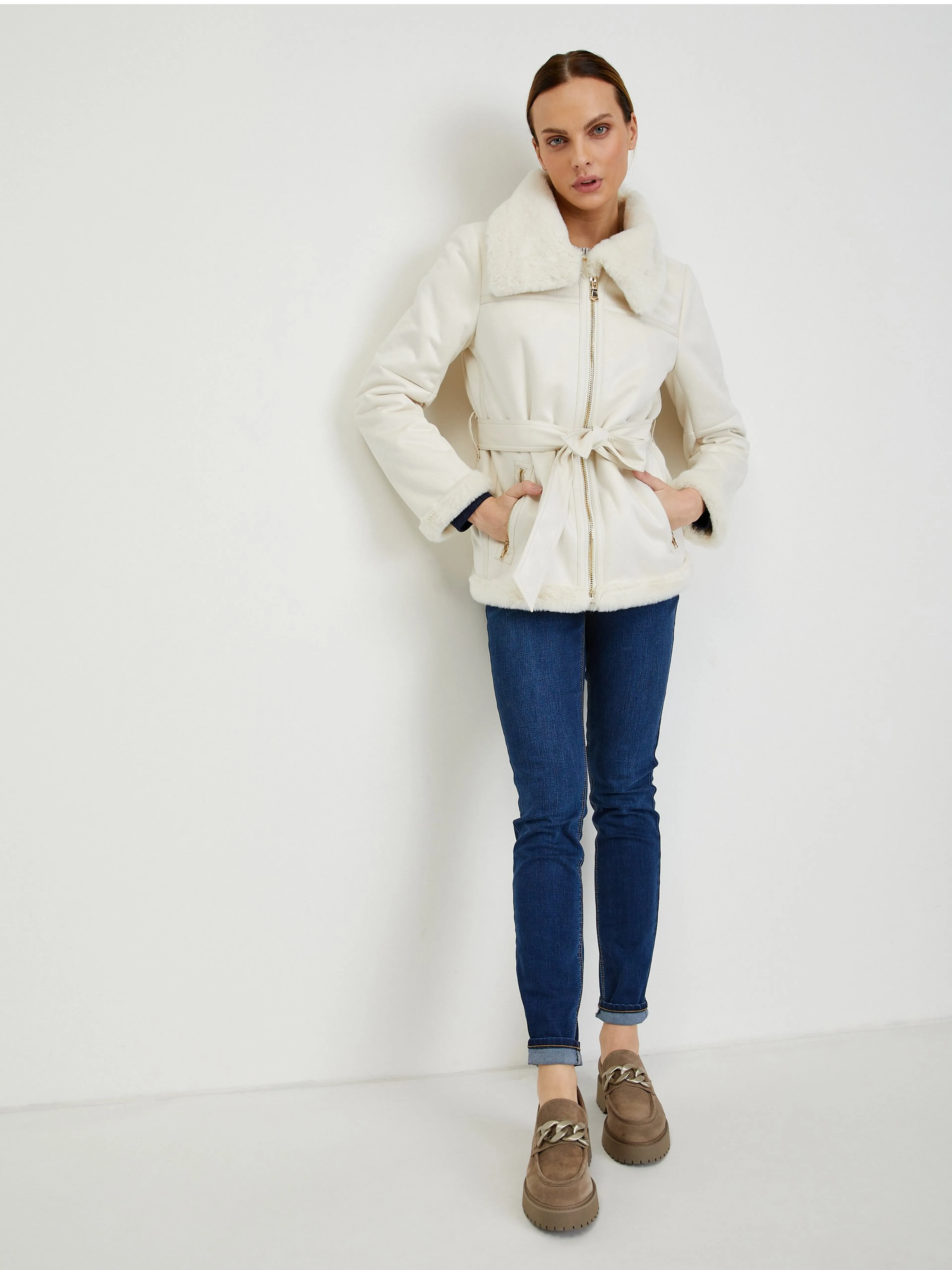 Cremefarbene Damen Wildlederjacke ORSAY