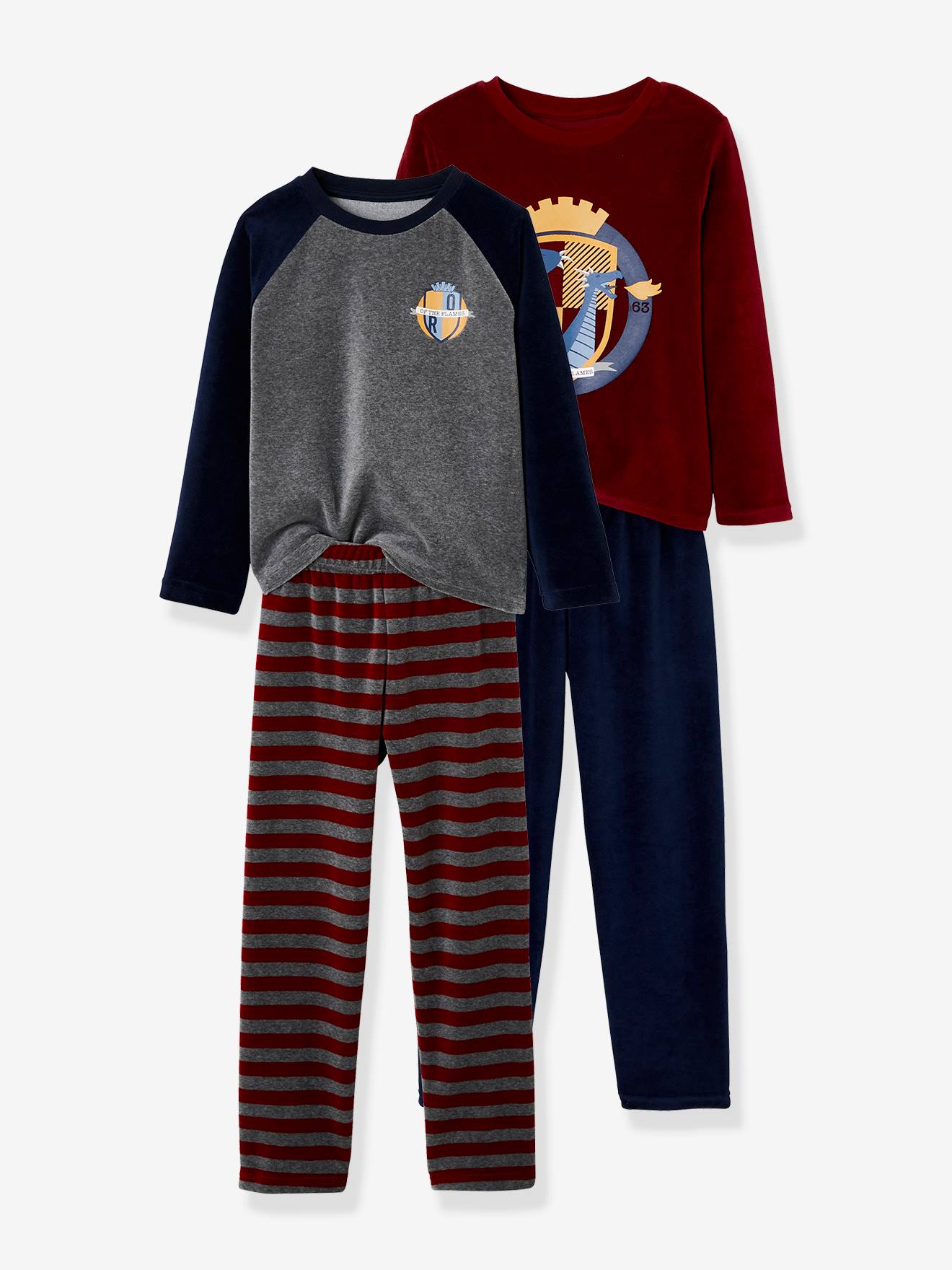 Lot de 2 pyjamas dragon en velours gris moyen chiné