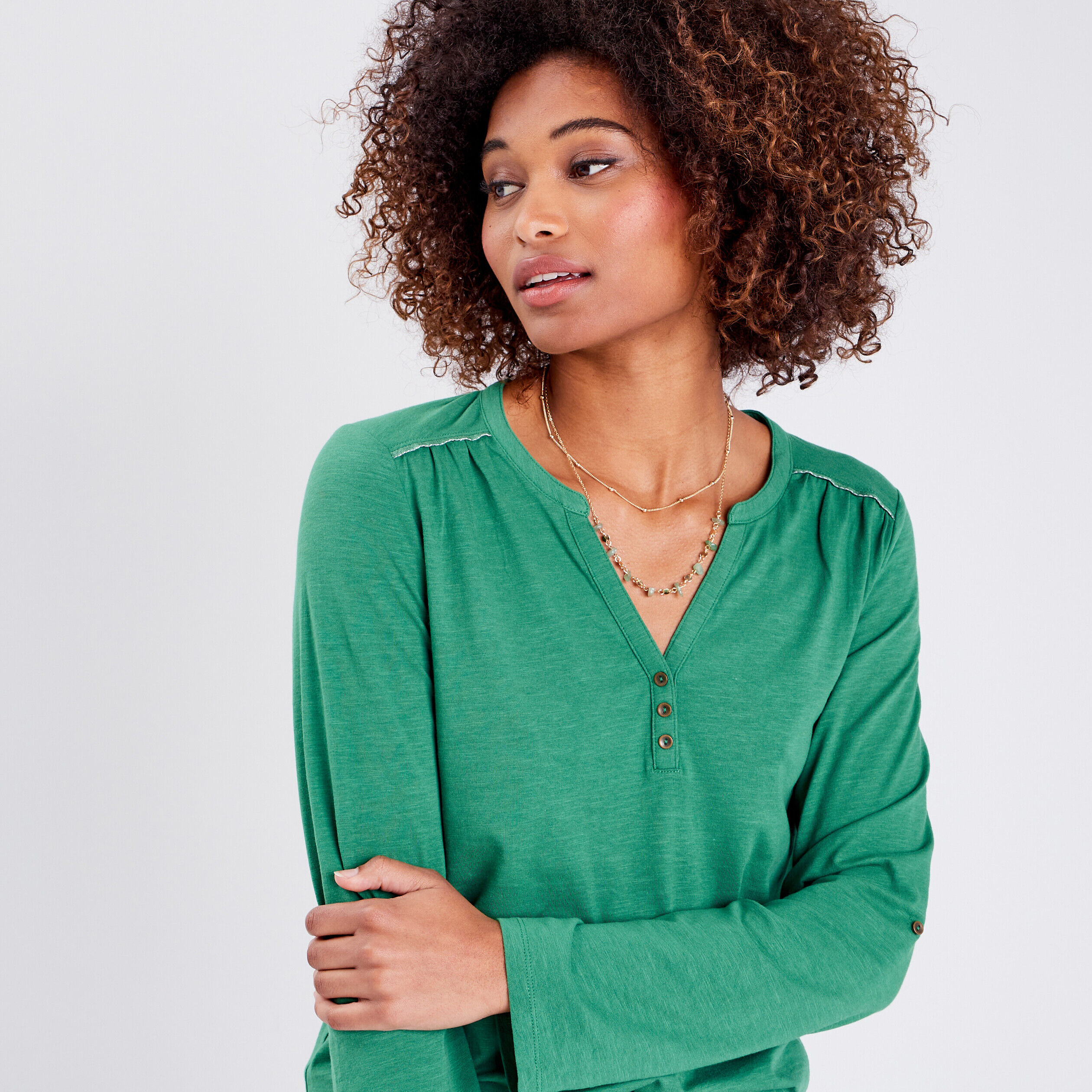 T-shirt manches longues vert femme | Cache Cache