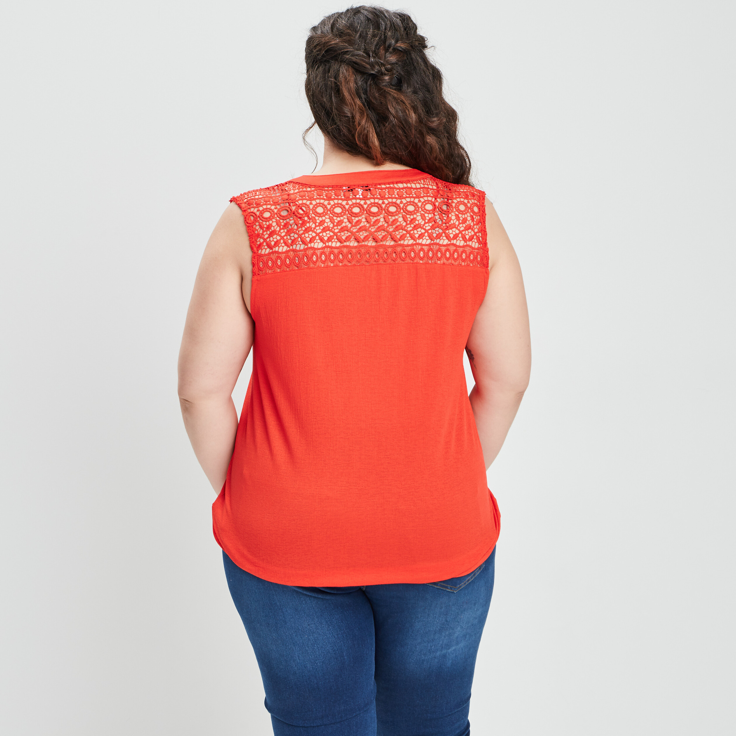 Débardeur bretelles larges col tunisien rouge femme grande taille | La Halle