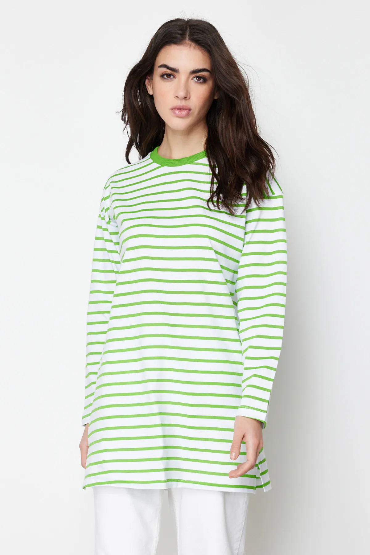 Trendyol Modest  Pistaziengrün gestreifte Stricktunika TCTAW22UK0240
