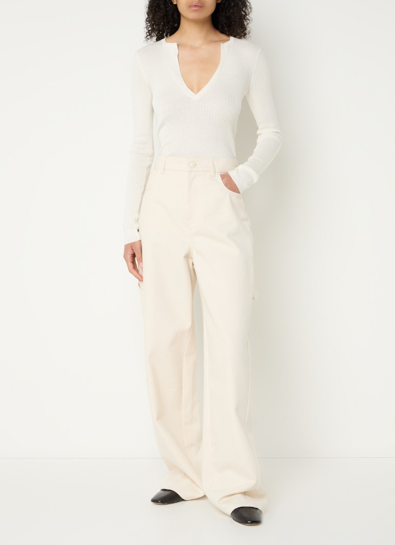 Τοπ MaxMara Urlo με μακριά μανίκια και ριμπ ντεκολτέ από μείγμα κασμίρ και V