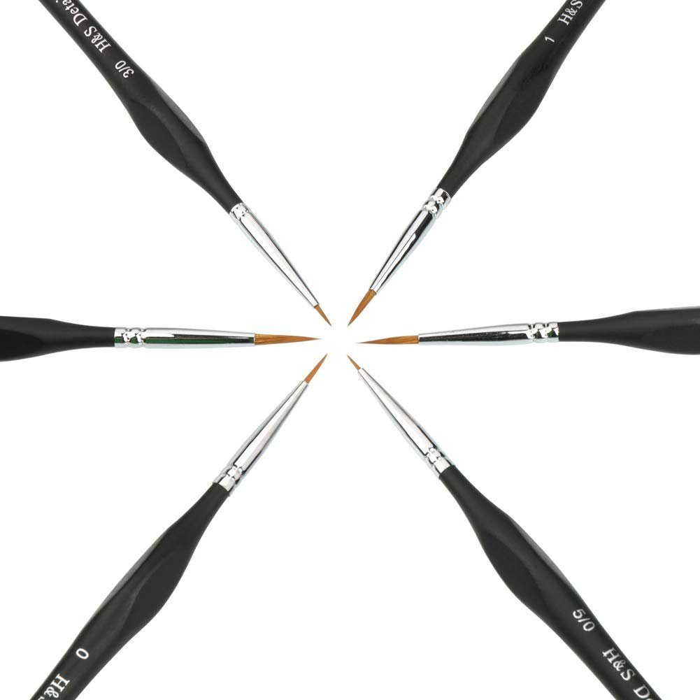 H&S Pinsel Precision Brush Set - 6 Synthetic Hair Brushes, Pinselset - 6 Pinsel für Modellbau, Malen nach Zahlen