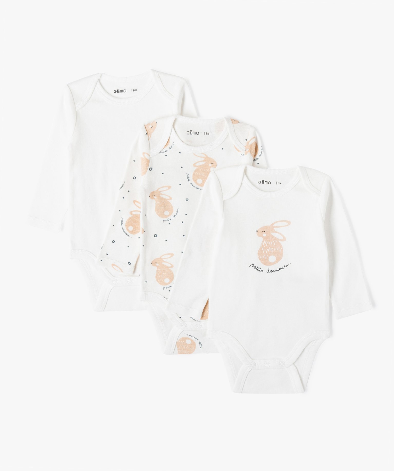 Body bébé en coton biologique à manches longues et col US... beige | GEMO