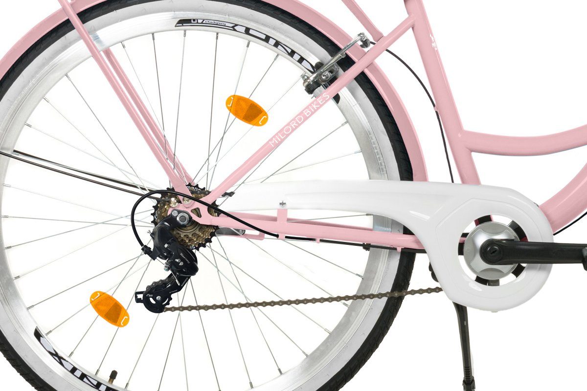 MILORD BIKES Cityrad Milord City Fahrrad Weidenkorb Damenfahrrad, 28/26 Zoll, Rosa, 7-Gang, 7 Gang, Kettenschaltung