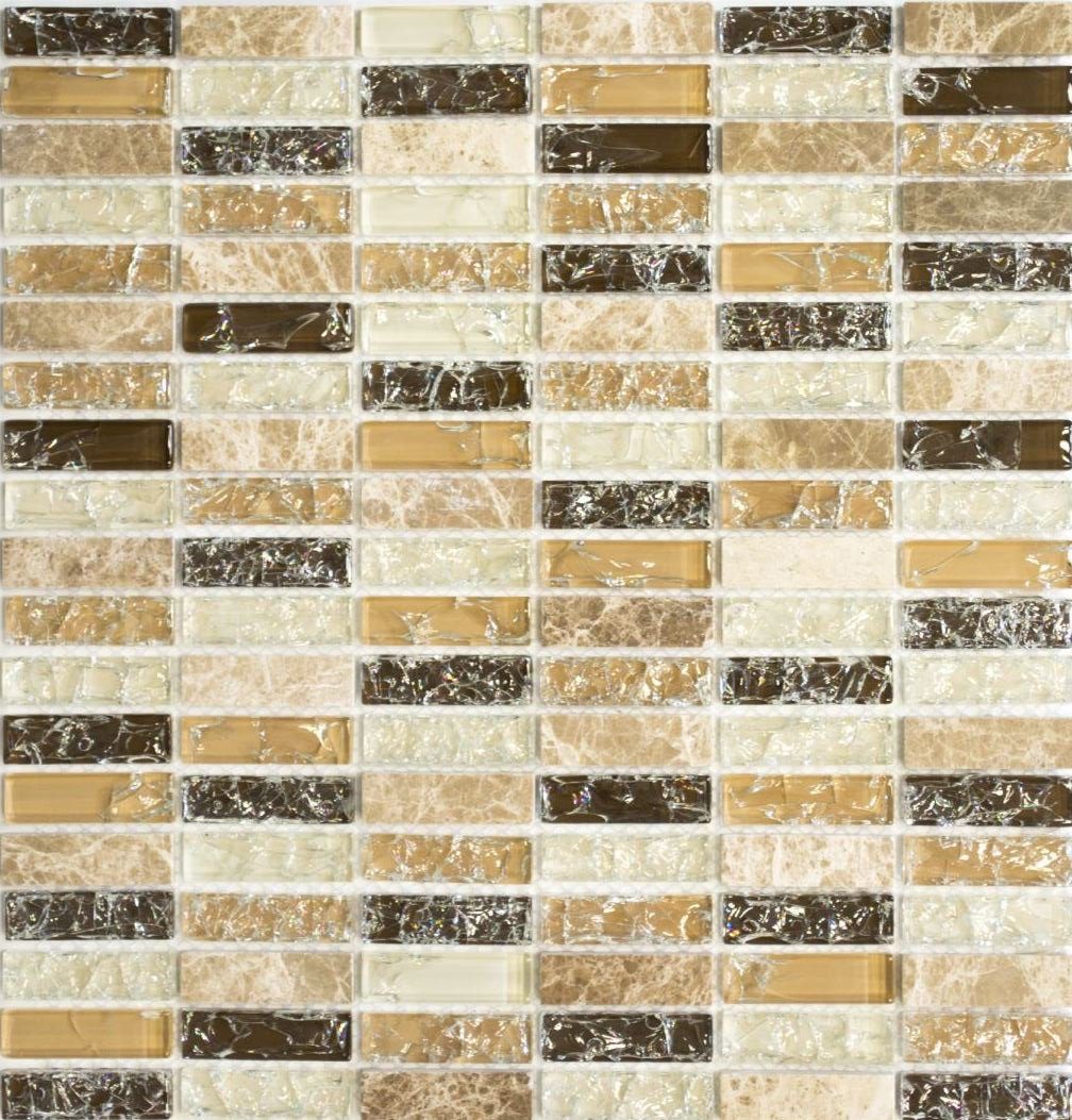 Mosani Mosaikfliesen Glasmosaik Naturstein Mosaik hellbeige glänzend / 10 Matten