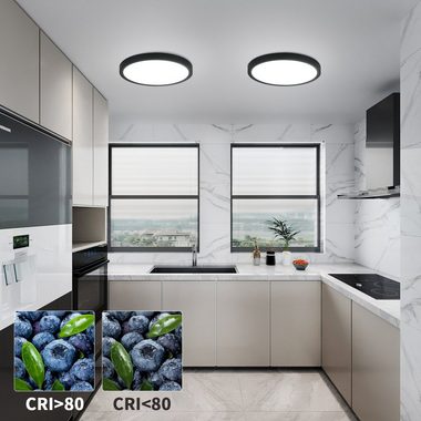 ZMH LED Deckenleuchte ∅22cm IP44 Wasserdicht einfache Selbstmontage mit Aufbauanleitung, nicht dimmbar, 3000K//4000K//6500K, Schwarz, 6500K