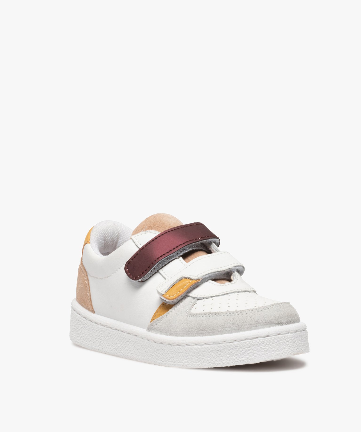 Baskets fille à scratch dessus et intérieur cuir blanc | GEMO
