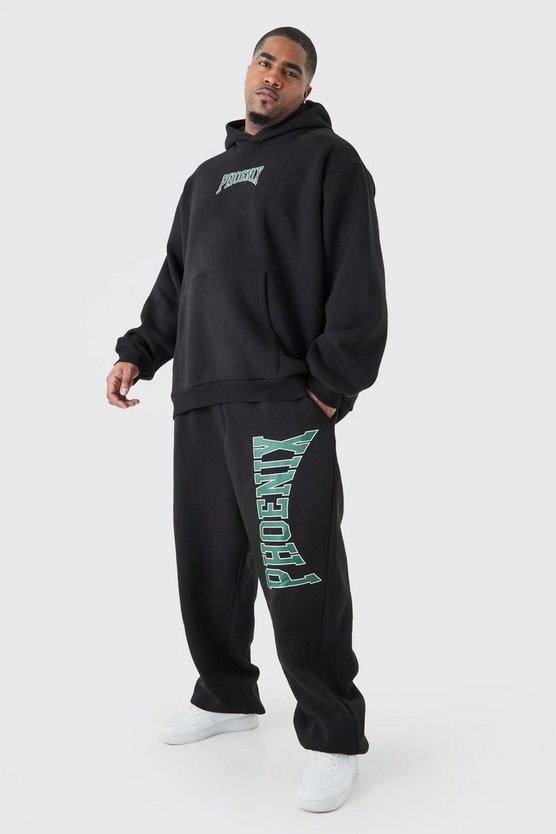 Plus Oversize Trainingsanzug mit Kapuze und Phoenix-Print