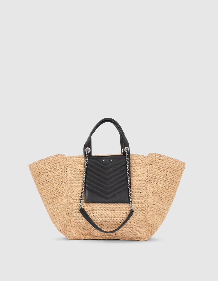 Panier 1440 raphia beige poche en cuir matelassé Femme