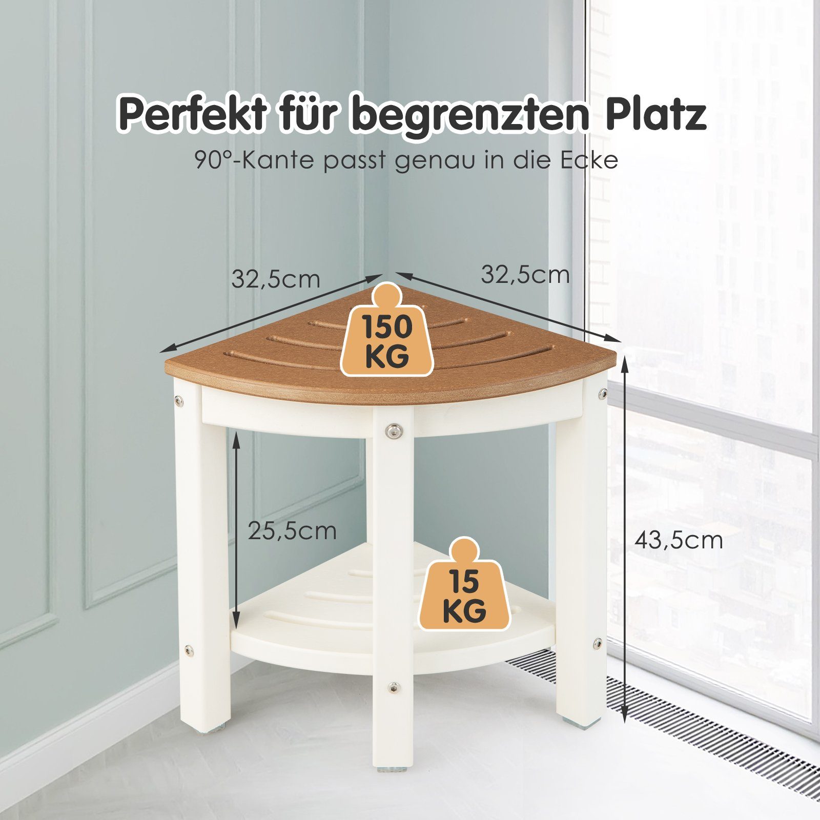 COSTWAY Duschhocker Badehocker, belastbar bis 150 kg, mit Ablaufschlitzen