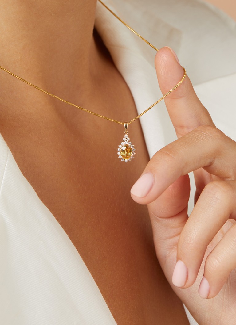 Diamond Point Yellow Gold Pendant, 1.00 ct Yellow Sapphire, Eden