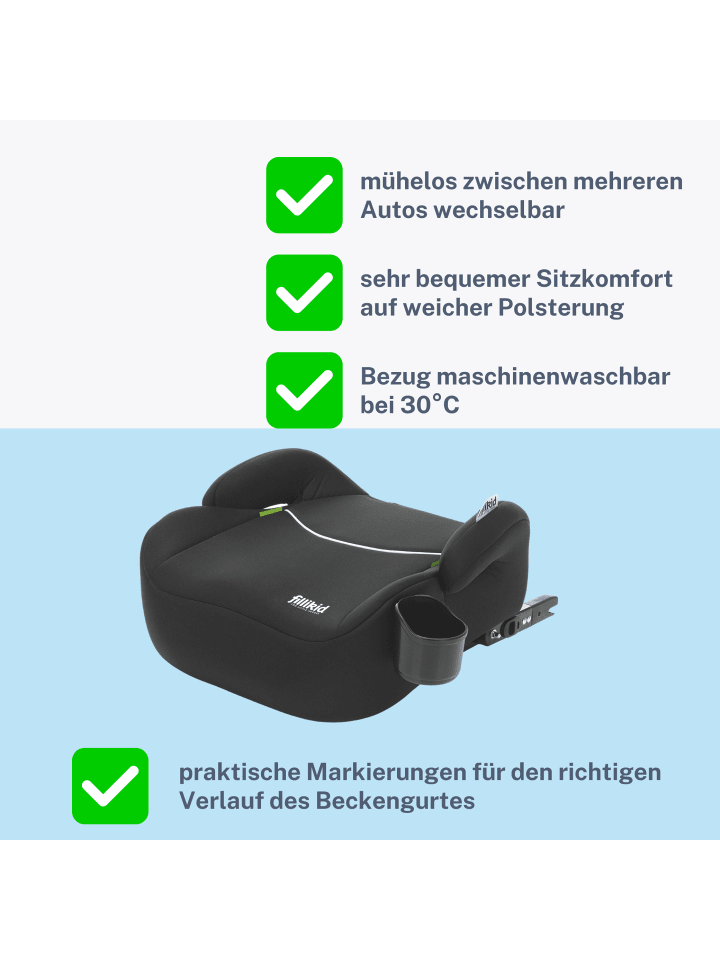 fillikid Sitzerhöhung Auto Isofix i-size Exklusiv in Schwarz günstig kaufen 42 x 42 cm