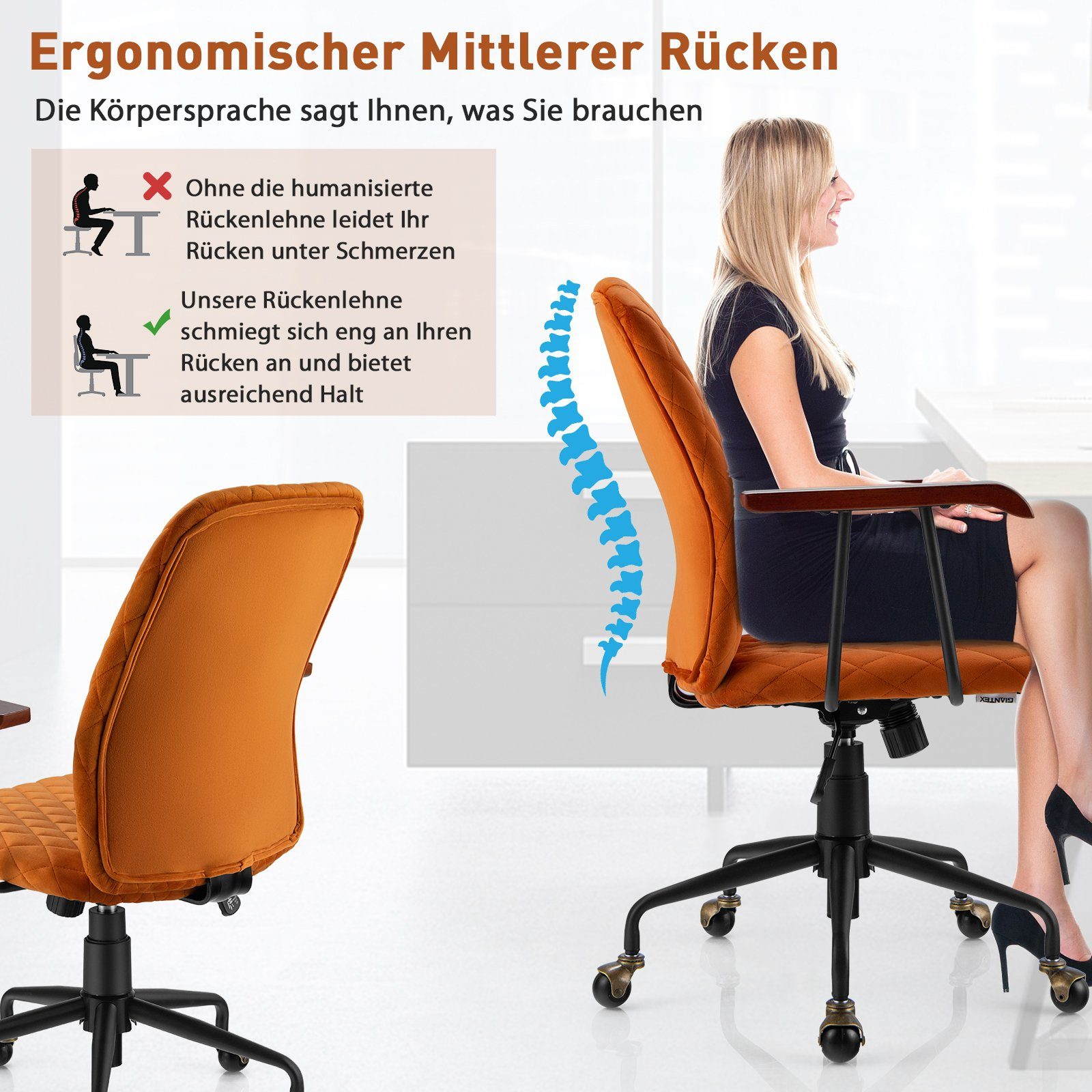 COSTWAY Drehstuhl, Bürostuhl bis 150 kg, 89,5 bis 97,5cm höheverstellbar
