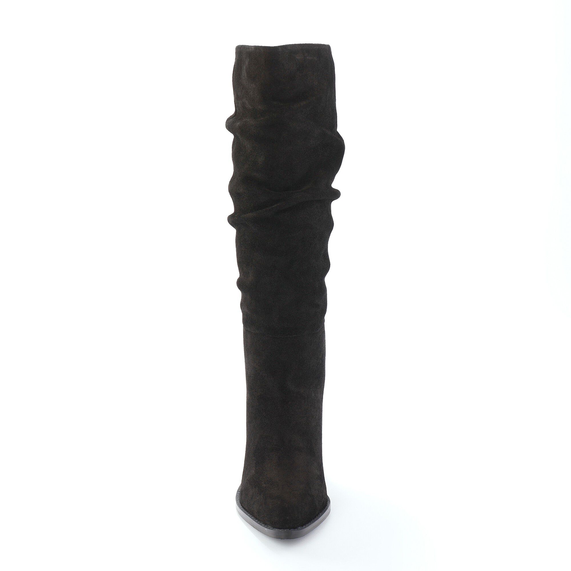 Bottes plissées à talon, croûte de cuir