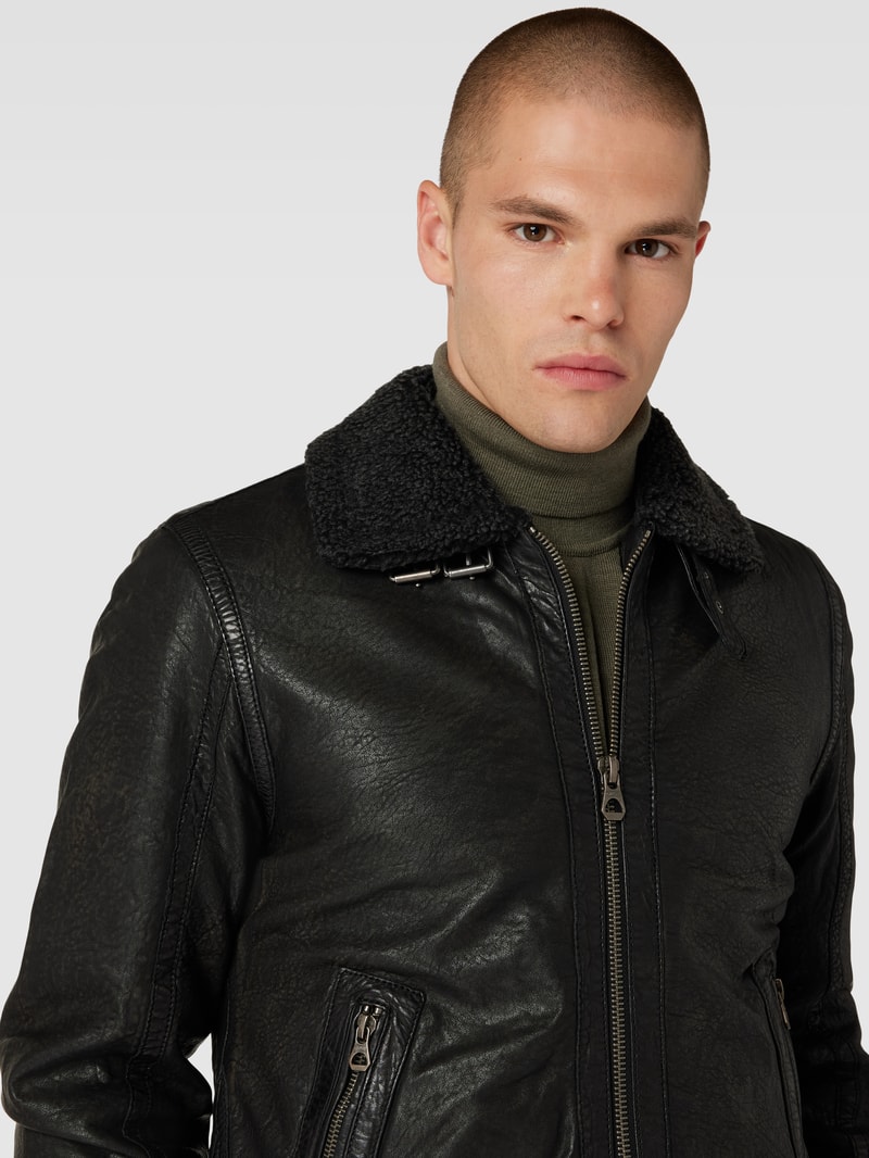 Lederjacke aus echtem Leder mit Label-Detail Modell 'MAIRFORCE' in dunkelgrau