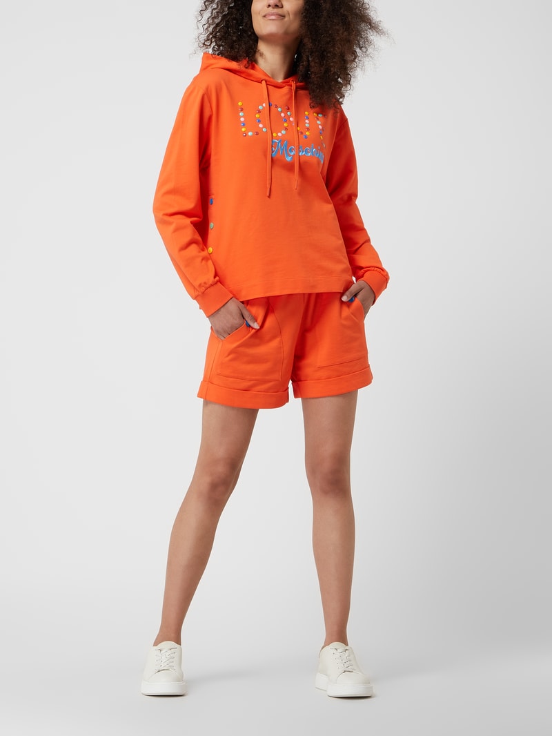 Hoodie aus Baumwolle mit Stickerei in orange