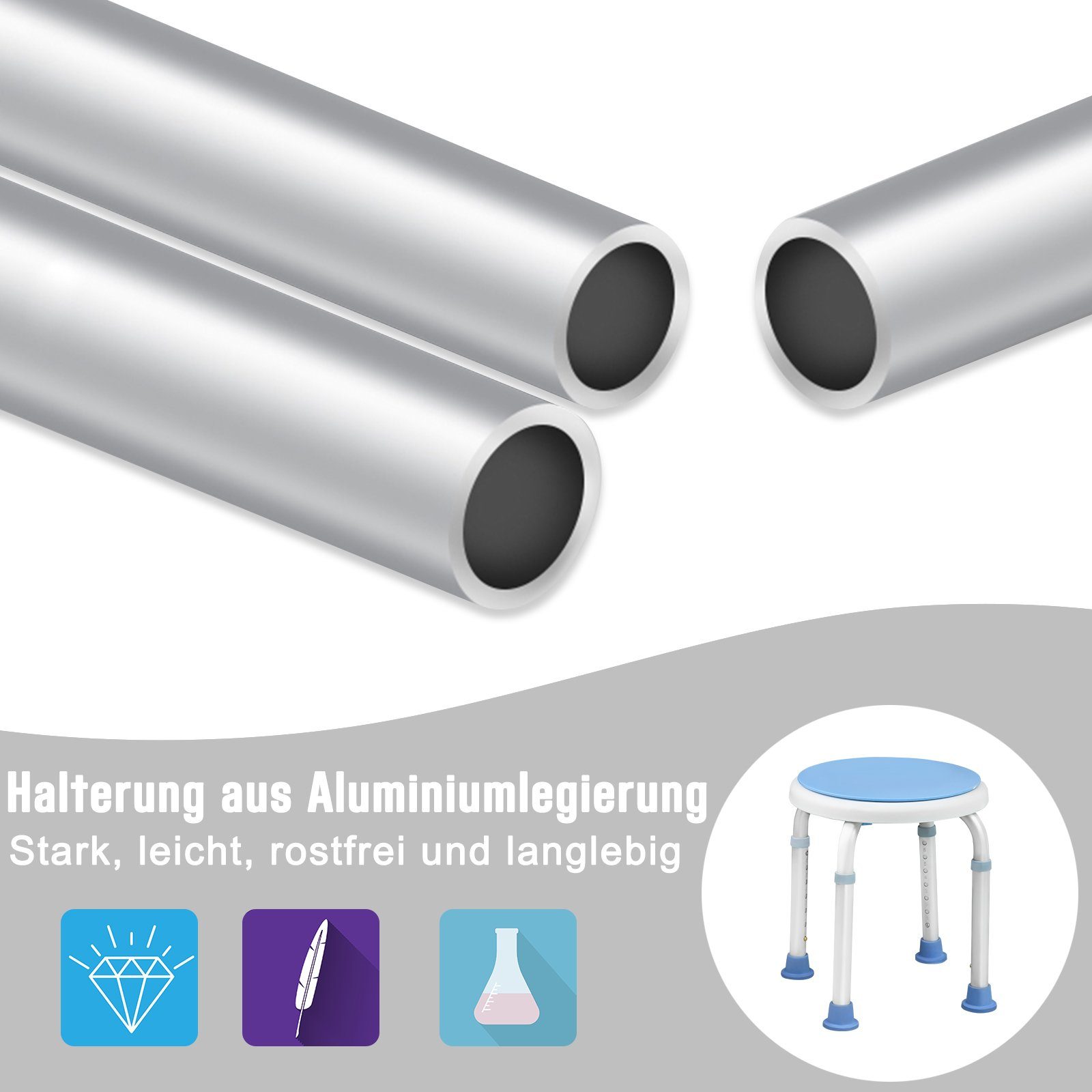 UISEBRT Dusch- und Badhocker Duschstuhl 360°Drehbar