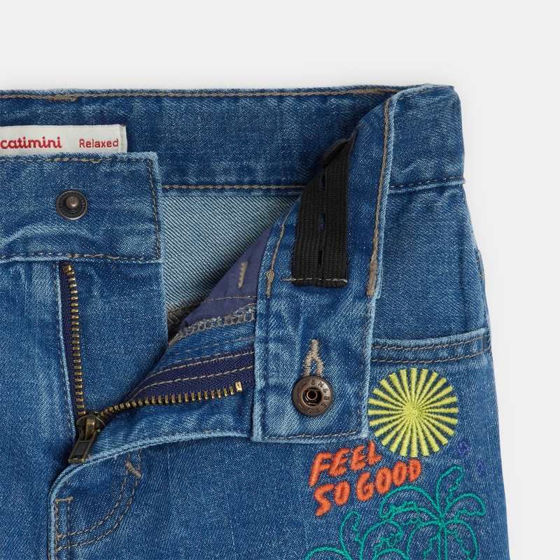 Jean relaxed garçon denim bleu à broderies Catimini