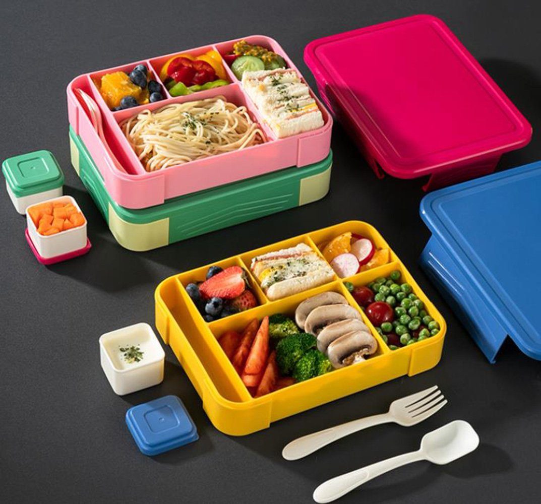 SCOKIT Lunchbox Brotdose Kinder mit Fächern, 1300ml Jausenbox Kinder, Lebensmittelechter-Kunststoff, (Auslaufsicher Bento Box, Lunchbox Kinder, 1-tlg., Vesperdose für Kindergarten & Schule), Bento Box für Kinder,Erhältlich in Rot