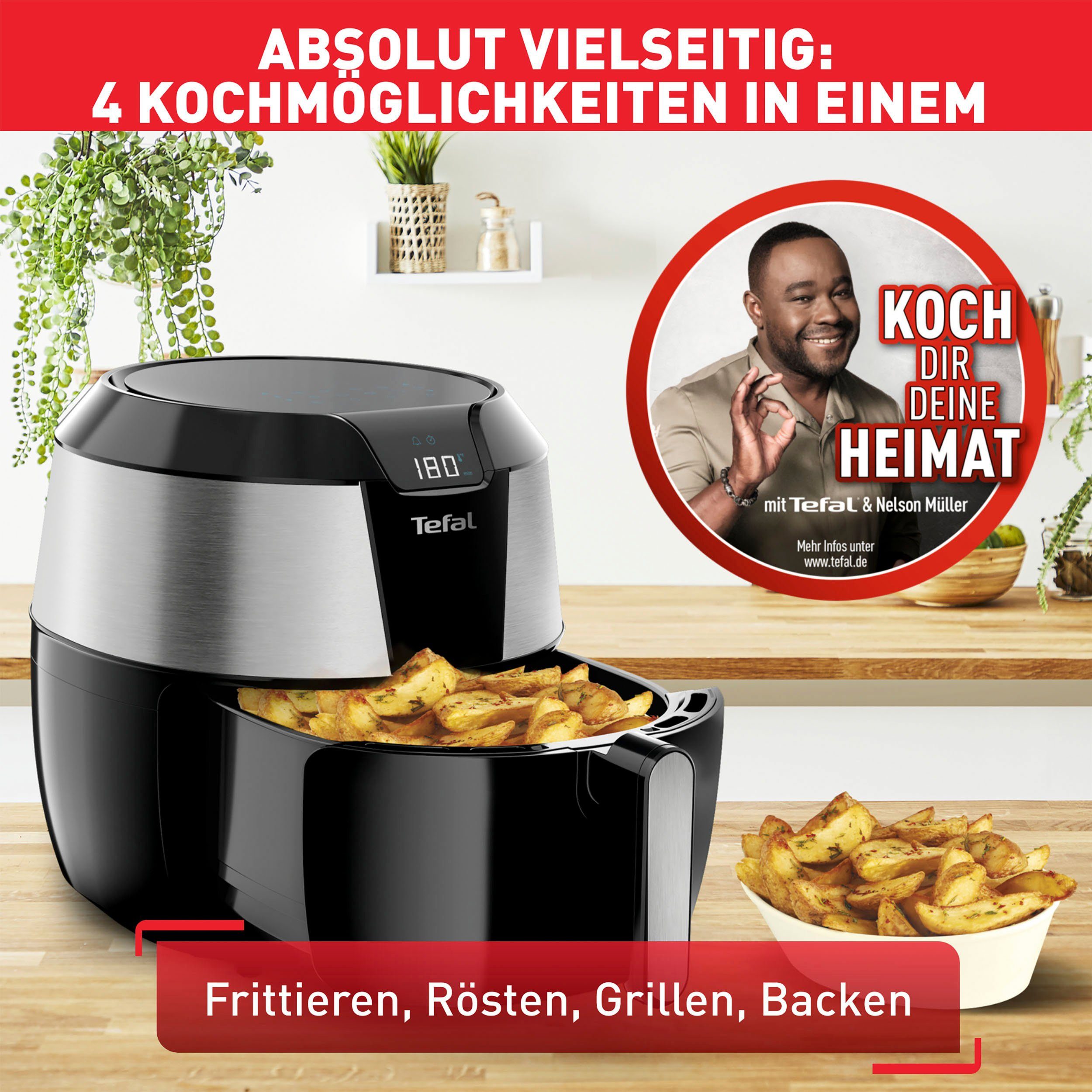 Tefal Heißluftfritteuse EY701D.HERO Easy Fry XXL mit Zubehör-Set, 1850 W, Fassungsvermögen 1,6 kg, Timer, 8 automatische Menüs