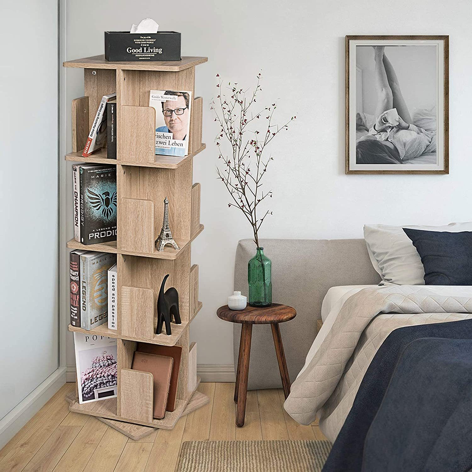 EUGAD Bücherregal, 1-tlg., drehbares Standregal Dekoregal mit 4 Ebenen, MDF