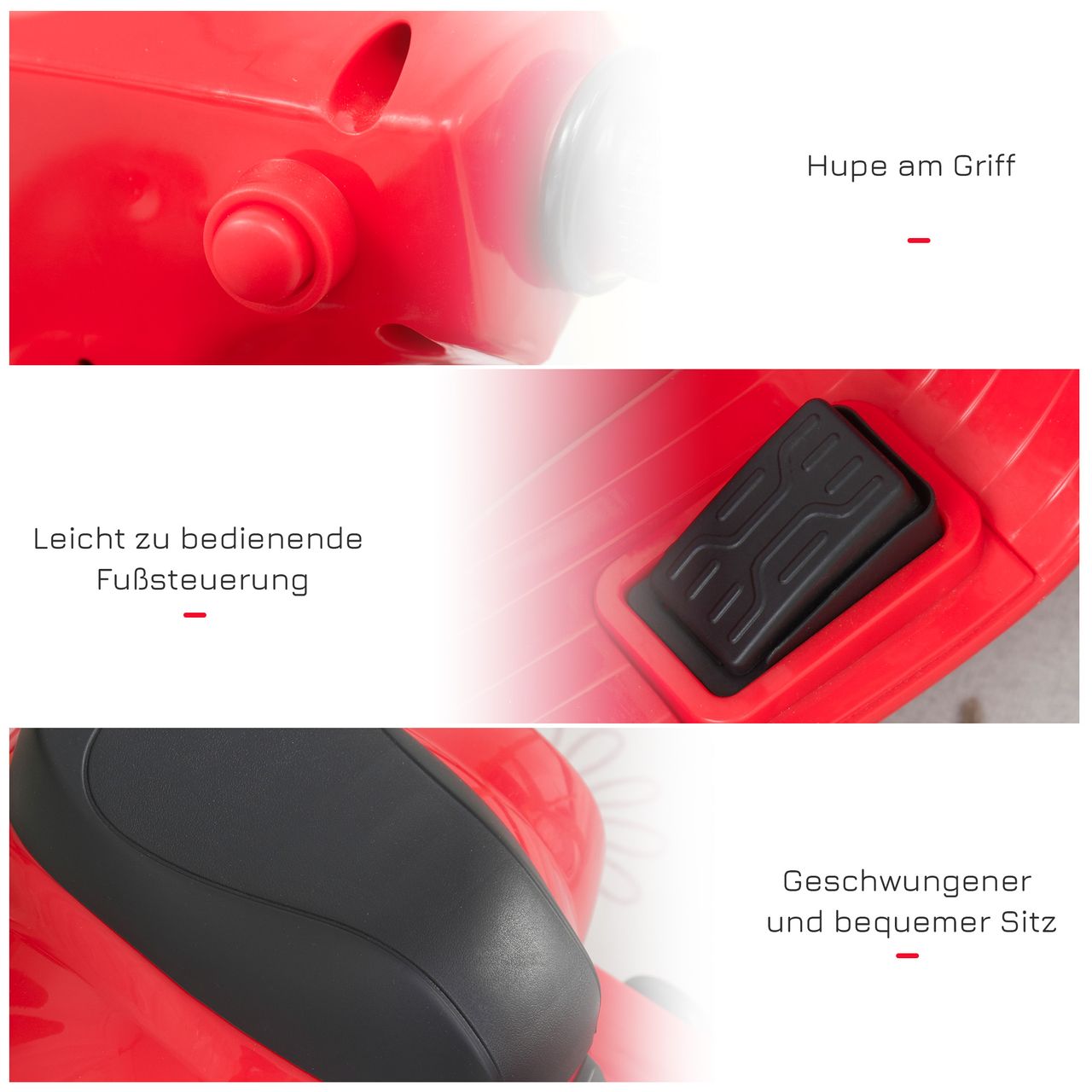 HOMCOM VESPA Elektromotorrad Kindermotorrad Elektrofahrzeug 18-36 Monate 3 km/h LED-Licht Sound PP-kunststoff Metall Rot 66,5 x 38 x 52 cm