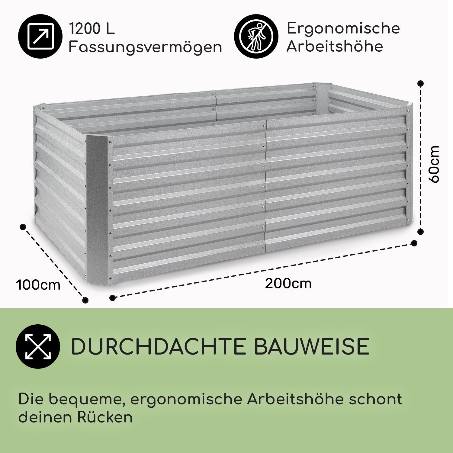 blumfeldt Hochbeet High Grow Straight, Pflanzkübel Outdoor Balkon außen groß Metall Garten