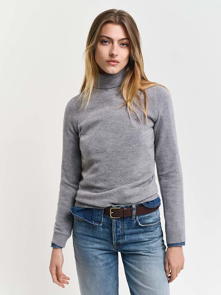 Gant Wollrollkragenpullover in Grau günstig kaufen