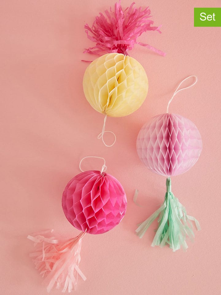 Rice 3er-Set: Dekoanhänger in Pink/ Gelb - Ø 10 cm günstig kaufen onesize