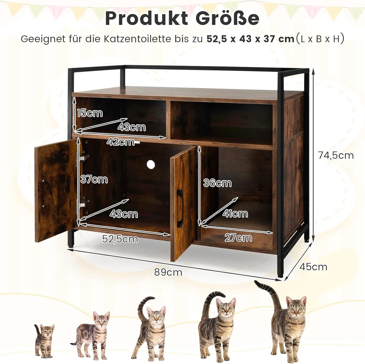 Costway Katzenschrank Katzentoilette mit Doppeltüren & Kratzunterlage