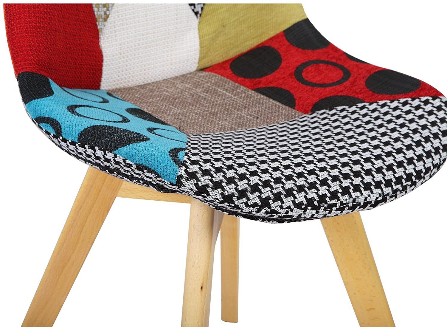 Woltu 4-Fußstuhl (1 St), Patchwork Stühle, Leinen Stoff Holzbeine