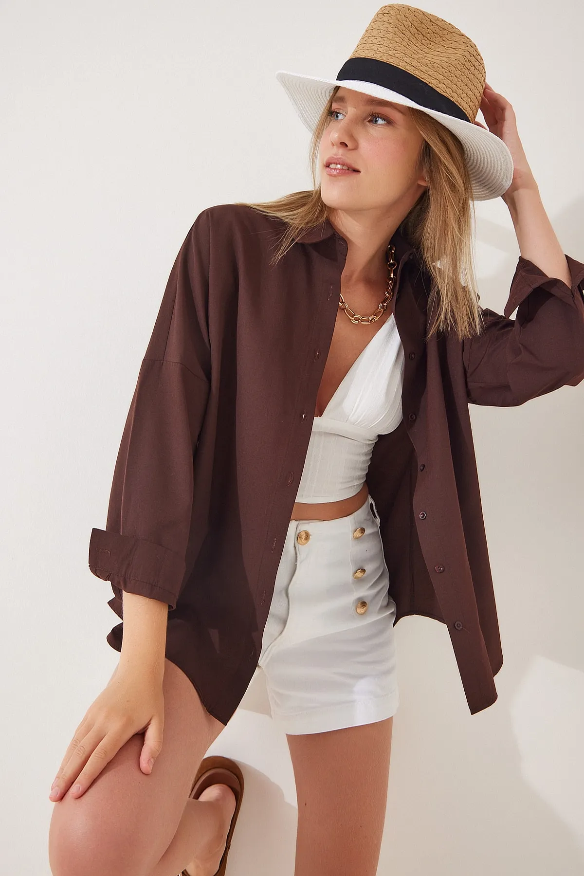 Happiness İstanbul  Hemd - Braun - Oversized