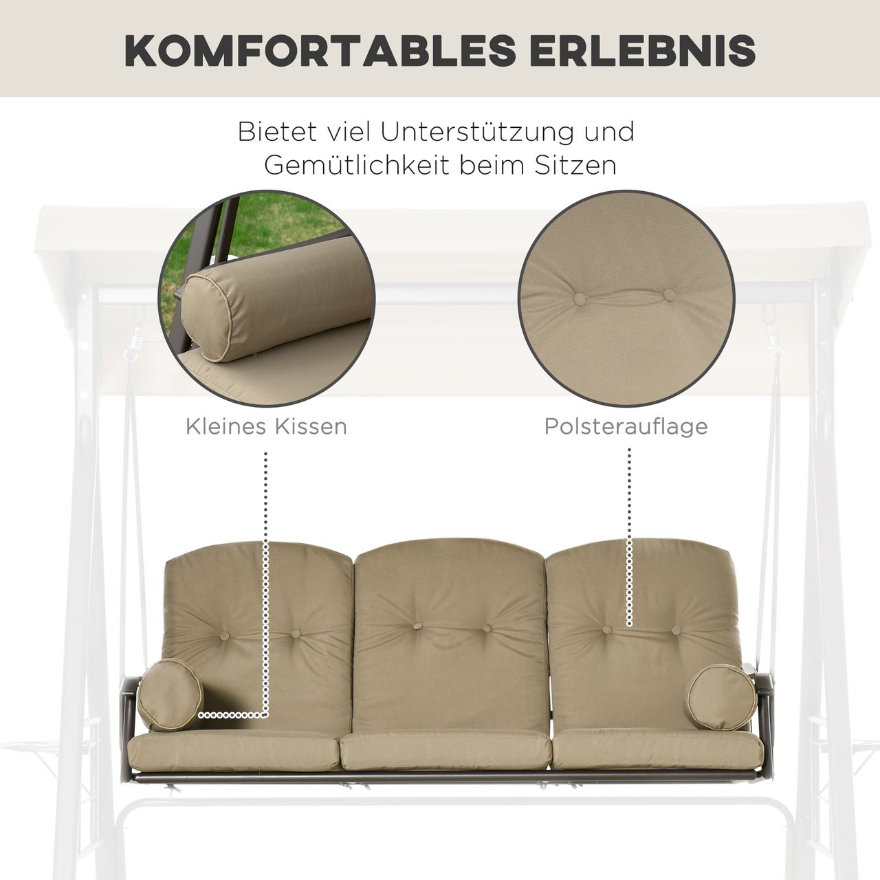 Outsunny 3-Sitzer Hollywoodschaukel Gartenschaukel mit Sonnendach Kissen Metall Polyester Grau 116 x 206 x 183 cm