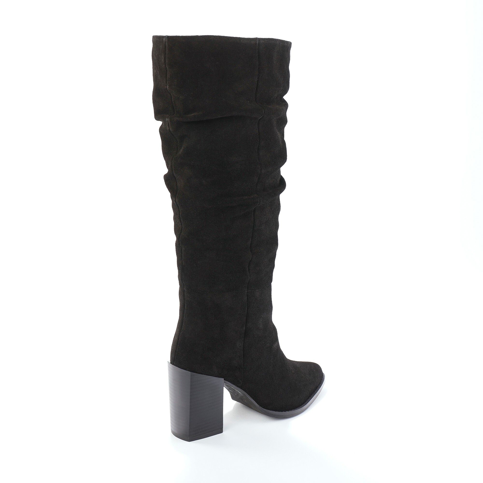 Bottes plissées à talon, croûte de cuir