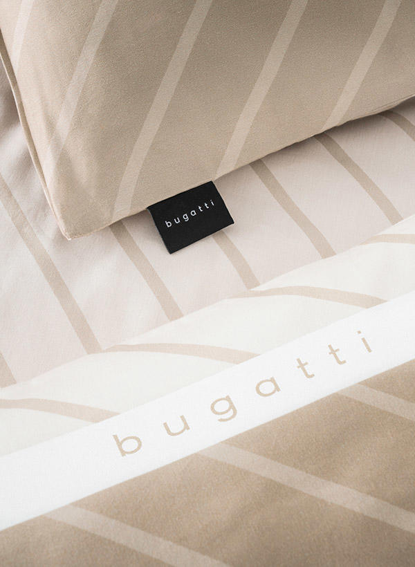 bugatti, Wende-Bettwäsche, 135x200 cm, Baumwoll-Satin, beige gestreift
