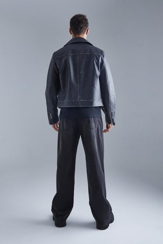 Kastige Vintage PU-Bikerjacke
