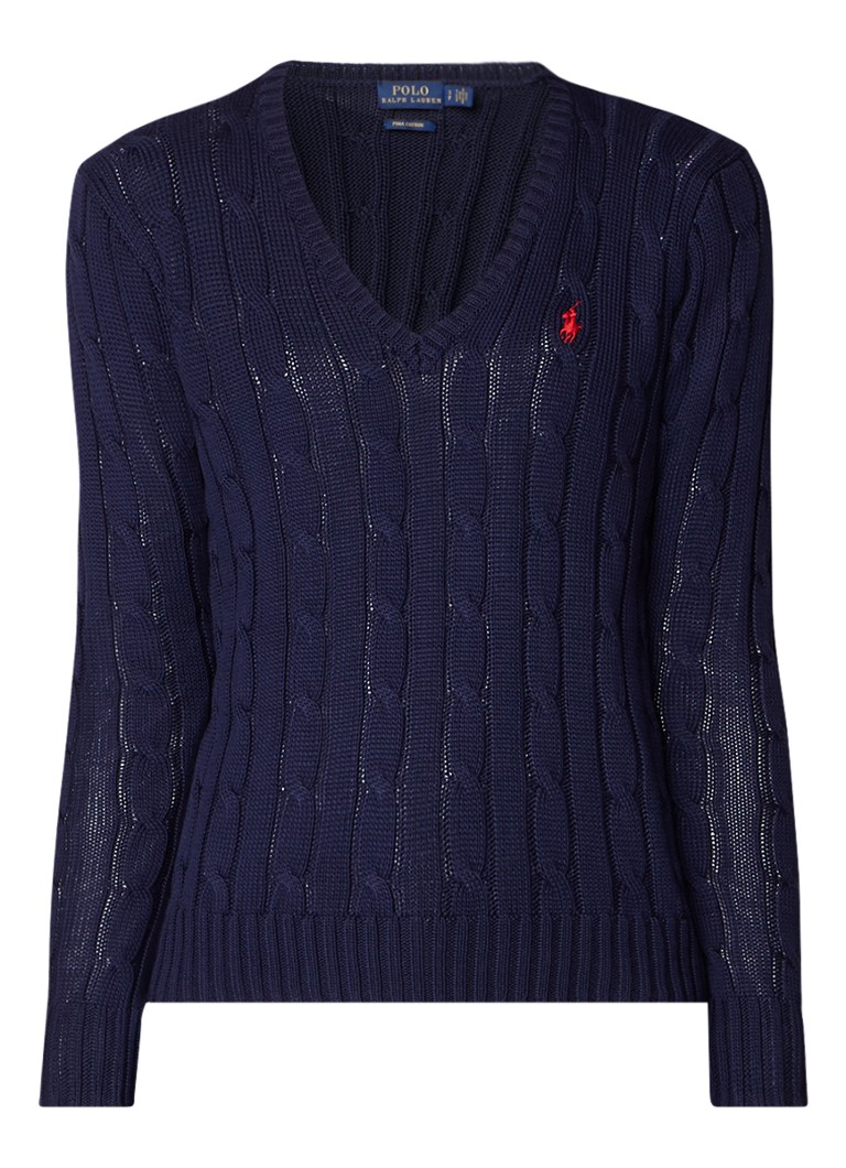 Klasikinis Ralph Lauren megztinis su kabelio formos V formos iškirpte