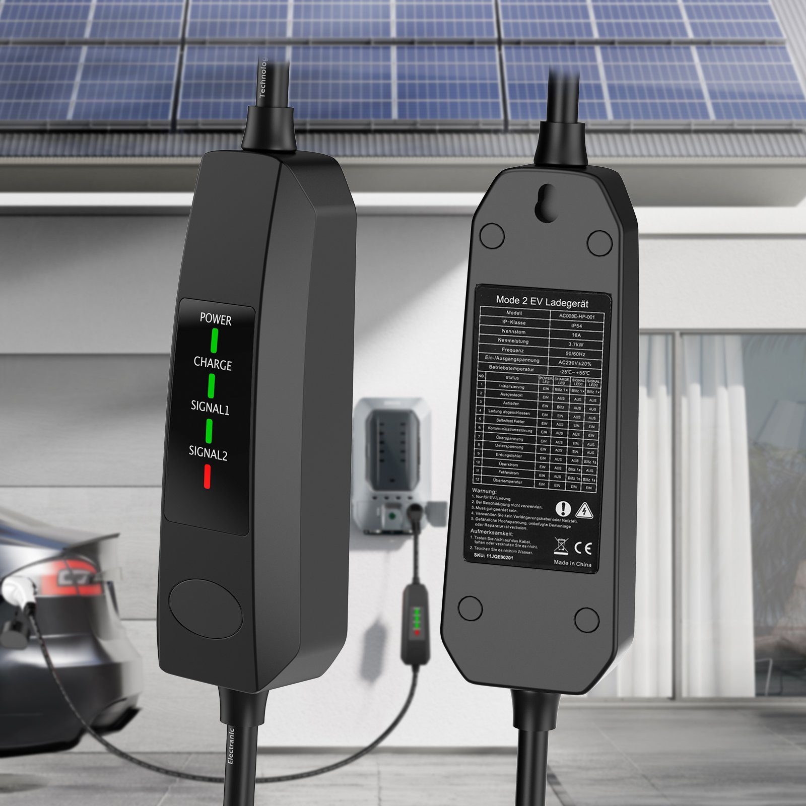 Joycharge Tragbares EV Ladegerät Elektroauto-Ladestation Type 2, 3,70kW / 16A, 1-phasig Schuko