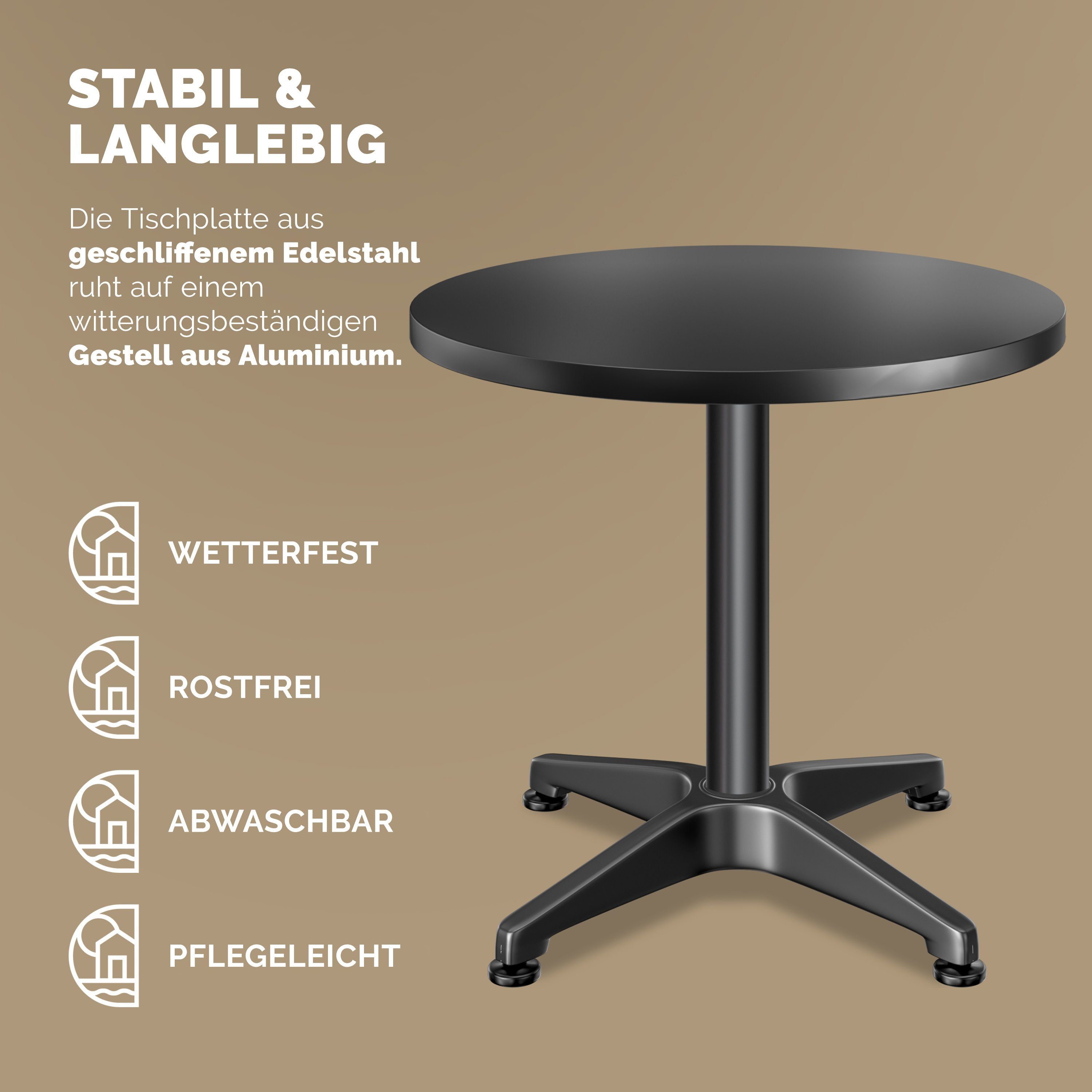 Casaria Stehtisch, Höhenverstellbar 70cm/115cm Hoch Alu Rund Ø60cm Bistrotisch Wetterfest