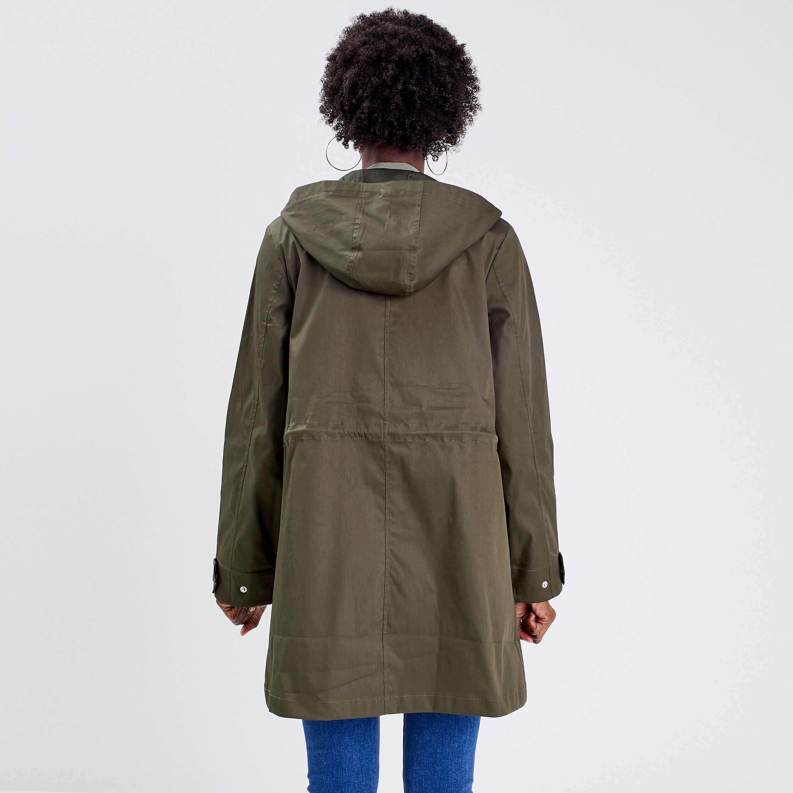 Parka droite à capuche vert kaki femme | Cache Cache