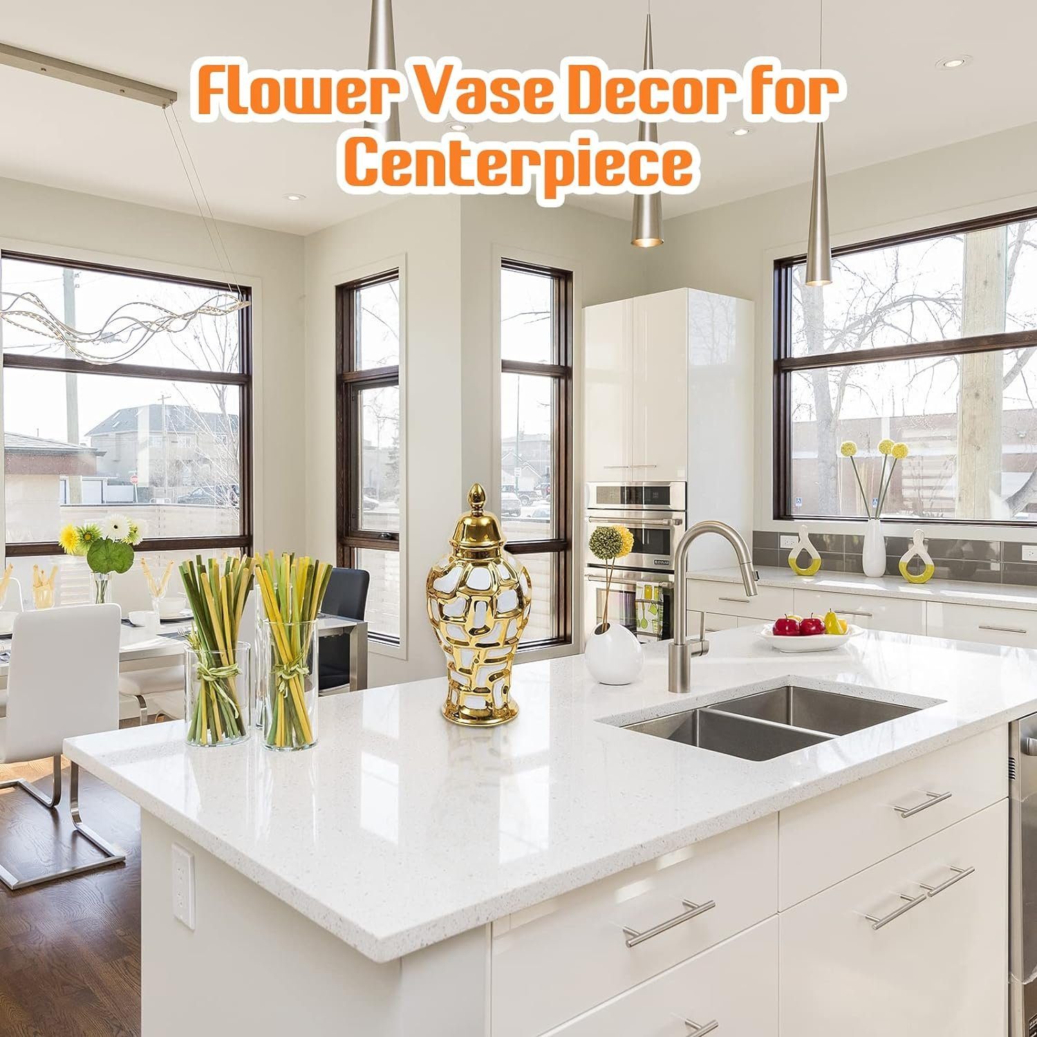 flowgoer Dekovase Keramik-Ingwerglas-Vase Deckel Tischdekoration und Aufbewahrungsbox, Ideal für Partys und Blumenarrangements – dekorative Tischdekoration