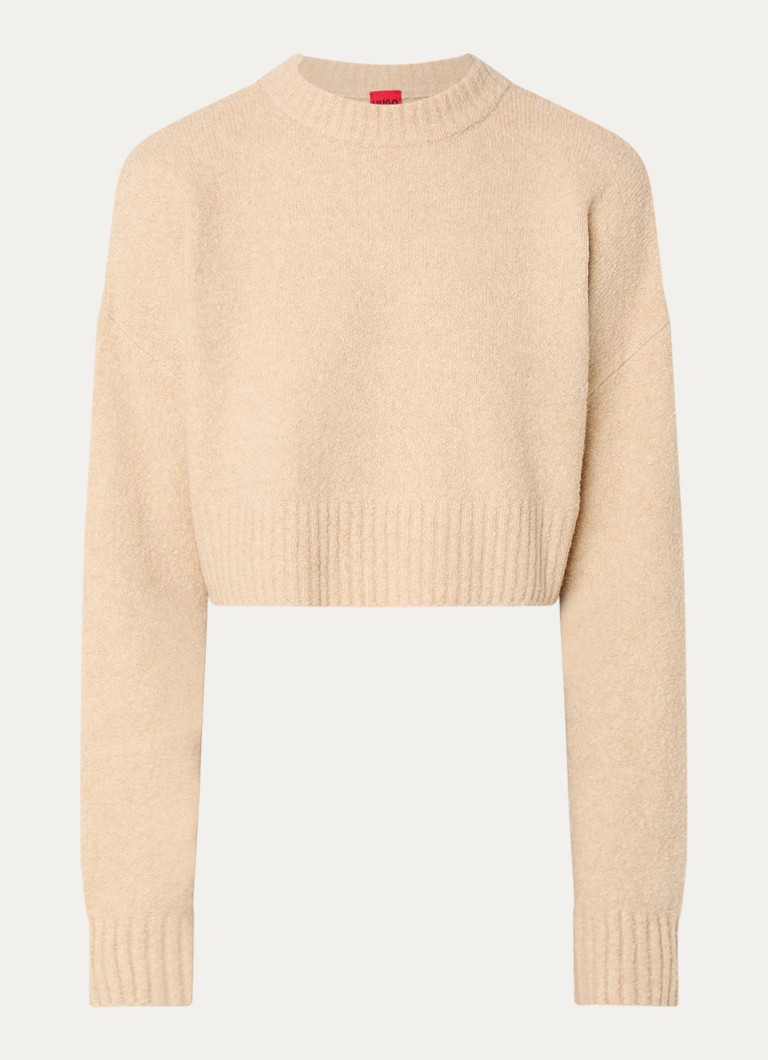 Pulover HUGO BOSS Sellen din material gros tricotat, cu croială scurtă și decolteu rotund