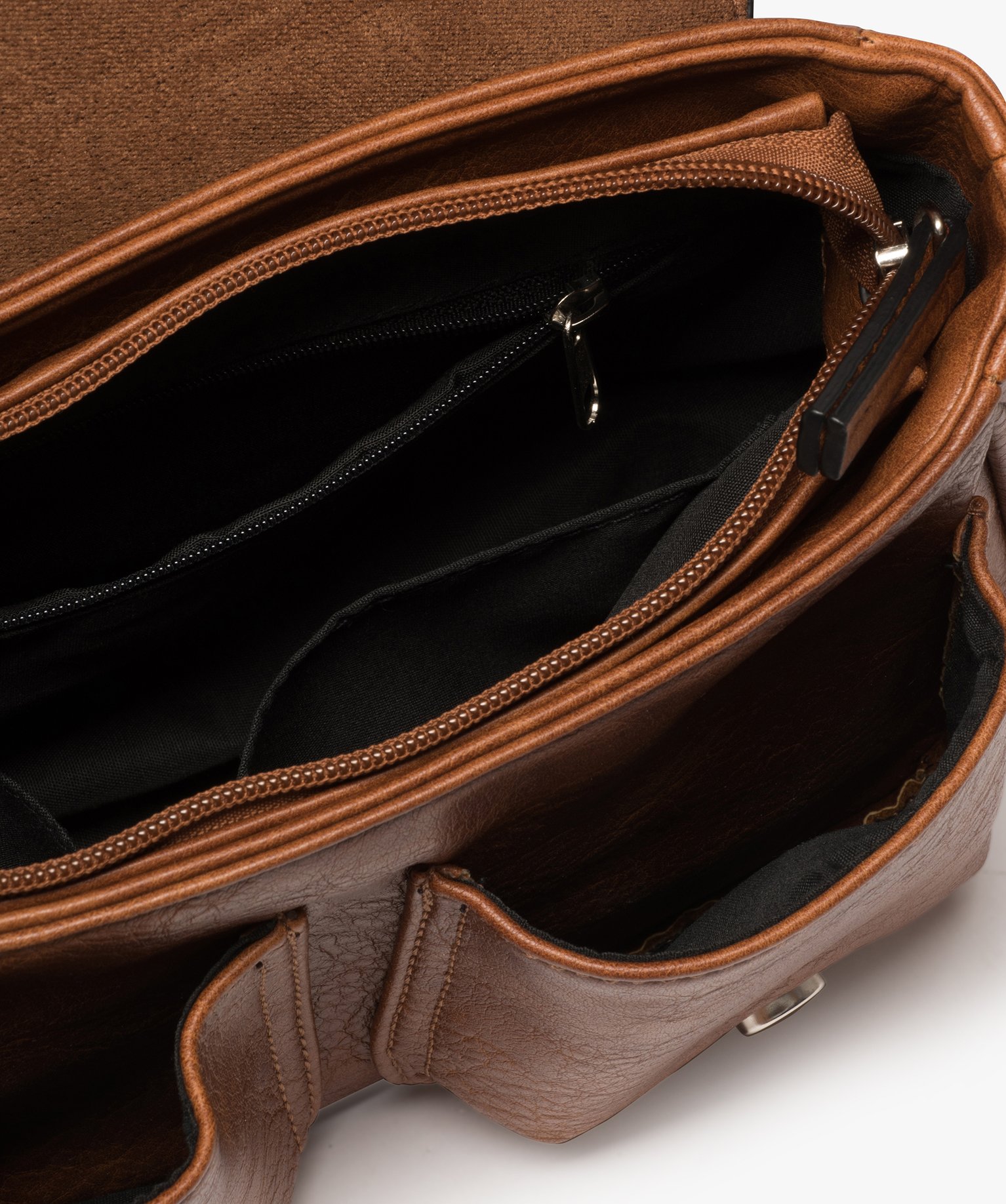 Sac femme forme cartable avec double fermeture aimantée cognac | GEMO