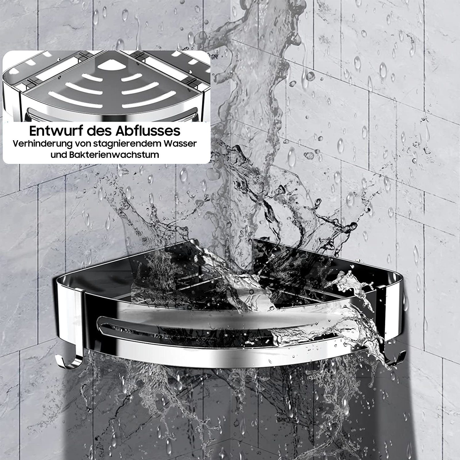iceagle Duschablage Duschablage Schwarz Eckregal, Dreieck Duschkorb, Badregal Ohne Bohren, Badezimmer-Dreiecksregal ohne Bohren für Balkon, Schlafzimmer, 2-Pack, 4 Häkchen, Stanzen/Einfügen, Hochwertiges Raumfahrt-Aluminium