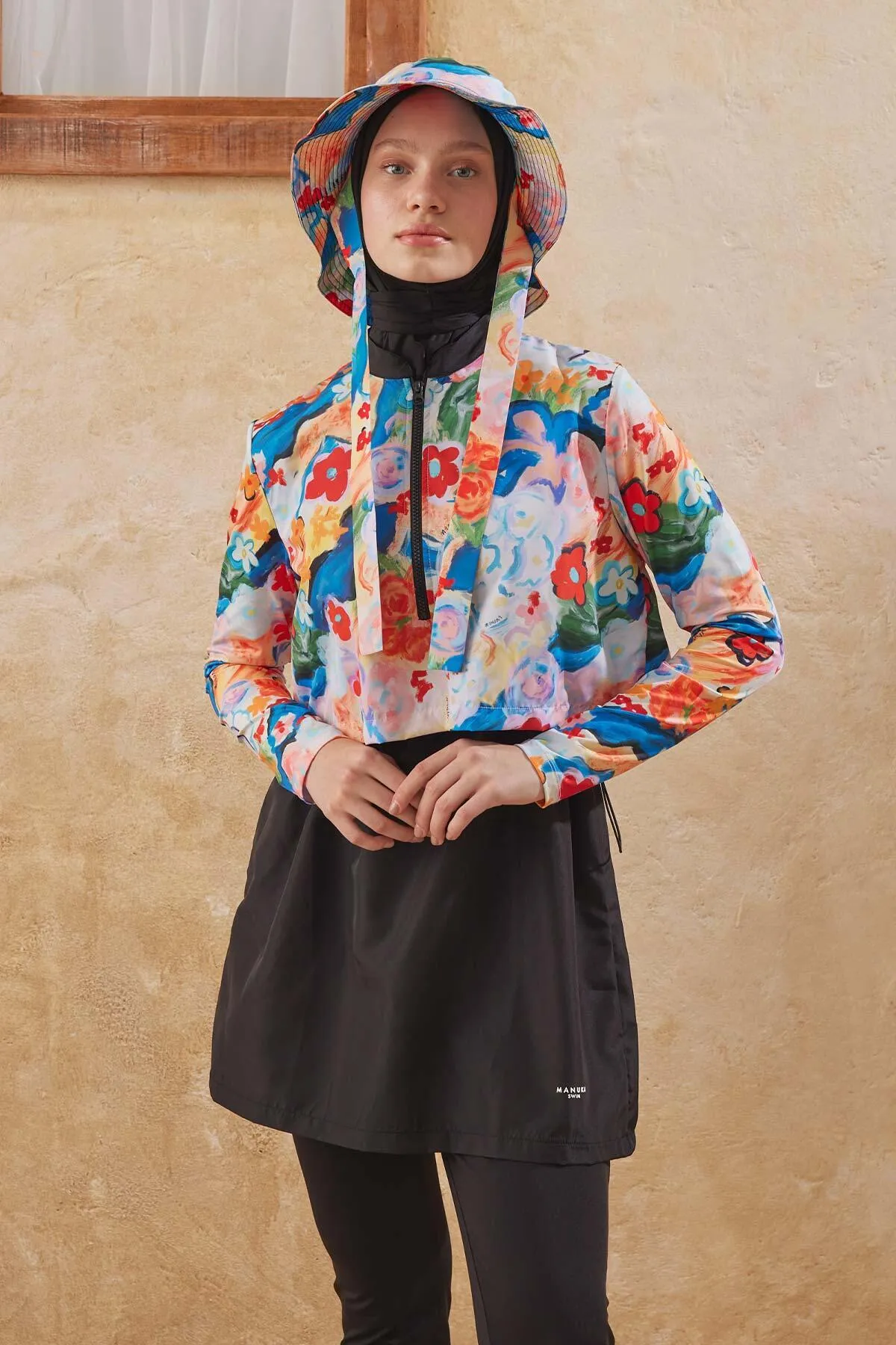 Manuka  3-teiliges Hijab-Badeanzug-Set aus Fallschirmstoff, Farbpinsel