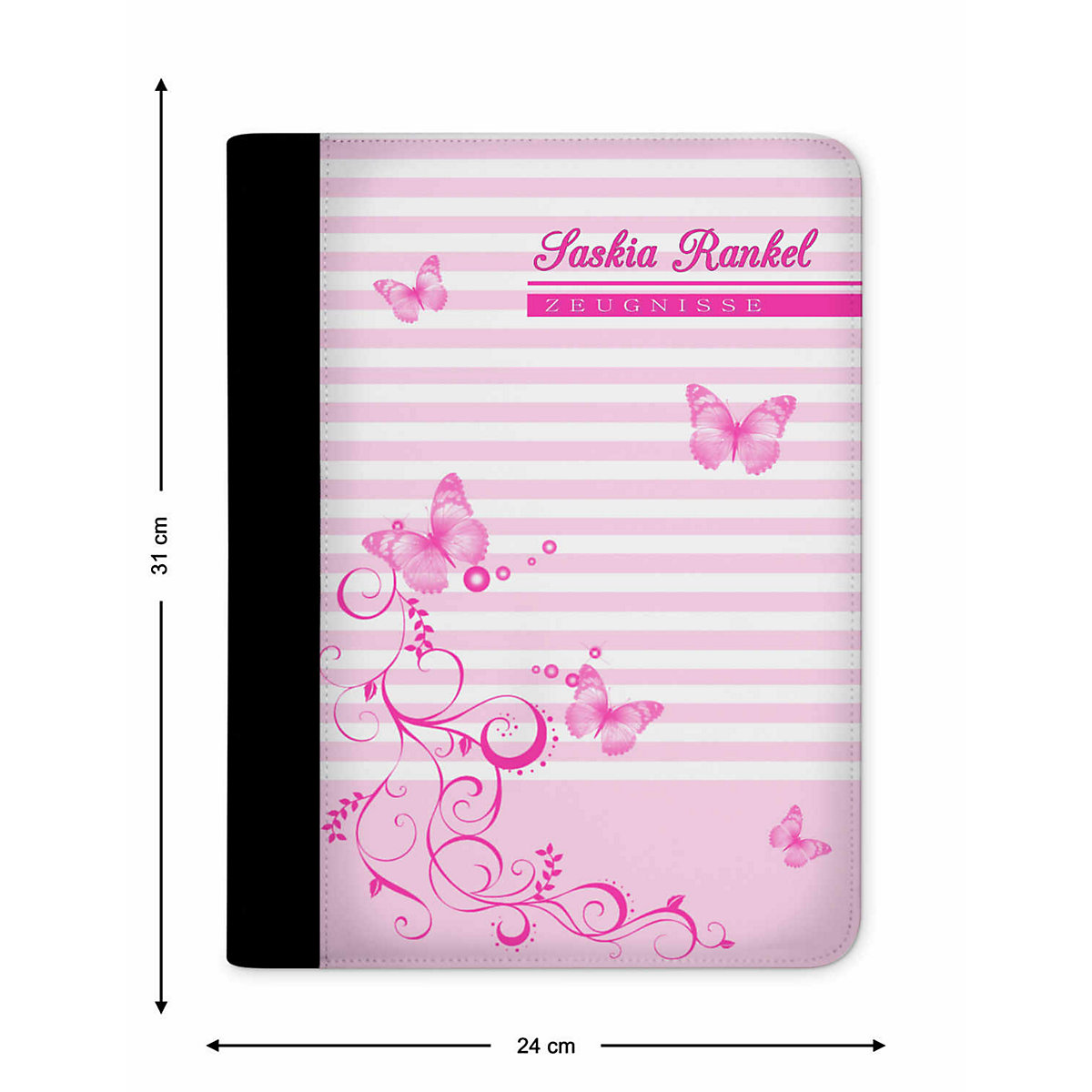Zeugnismappe / Dokumentemappe mit Name personalisiert Schmetterling Pink