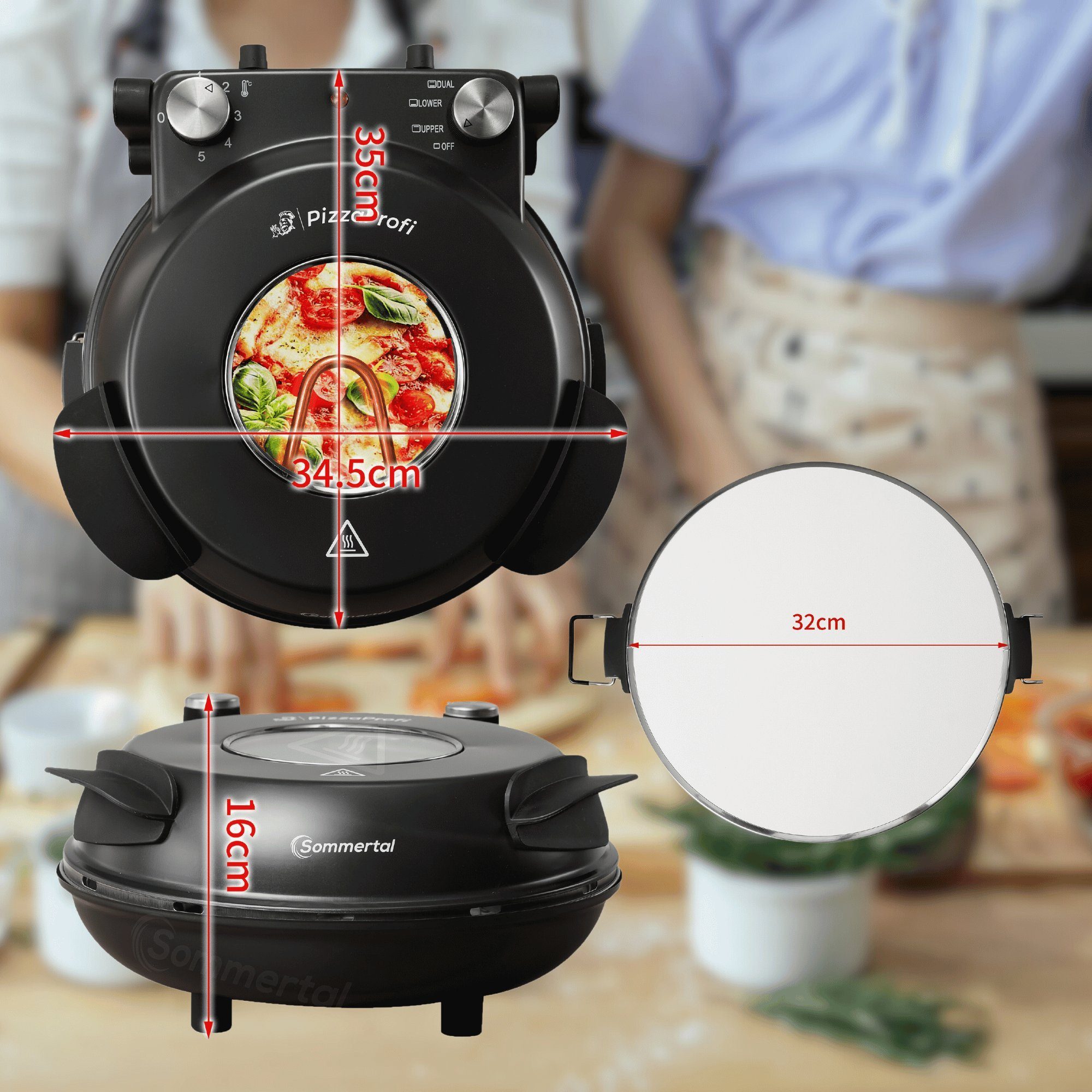 Sommertal Pizzaofen Sommertal PizzaProfi Pizzaofen, 32cm Pizzastein, mit Pfanneneinsatz, 2x Pizzaschieber, Pizzaschneider, Steinplatte